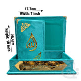 Title Image Holy Quran 13 Line Turquise Velvet Binding With Box 3UVB-Turquise